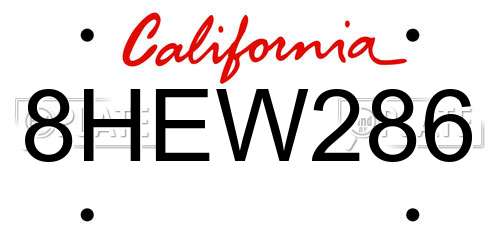8HEW286 California License Plate