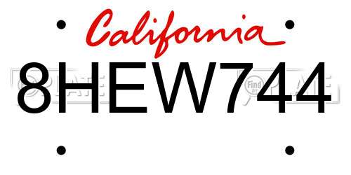 8HEW744 California License Plate