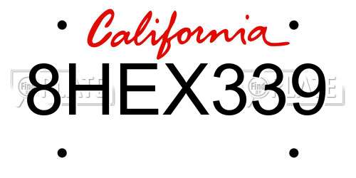 8HEX339 California License Plate