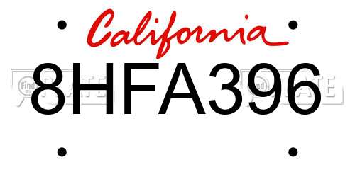 8HFA396 California License Plate
