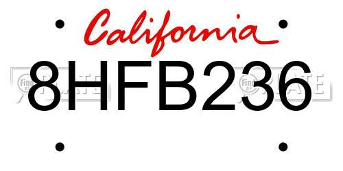 8HFB236 California License Plate