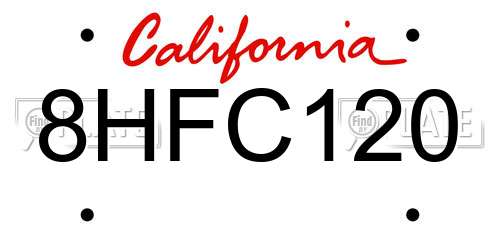 8HFC120 California License Plate