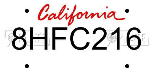8HFC216 California License Plate