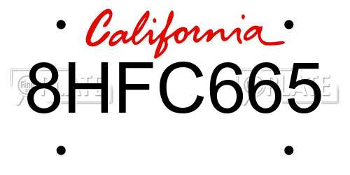 8HFC665 California License Plate