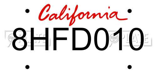 8HFD010 California License Plate
