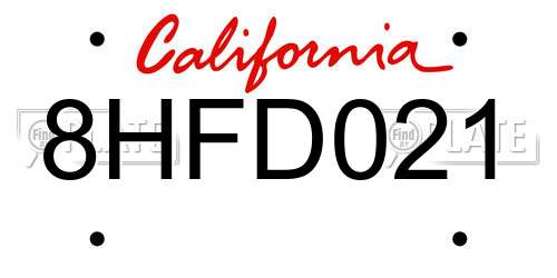 8HFD021 California License Plate