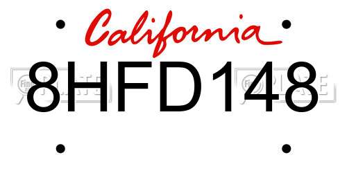 8HFD148 California License Plate