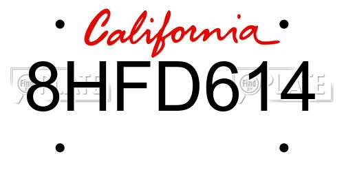 8HFD614 California License Plate