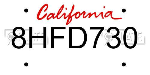 8HFD730 California License Plate