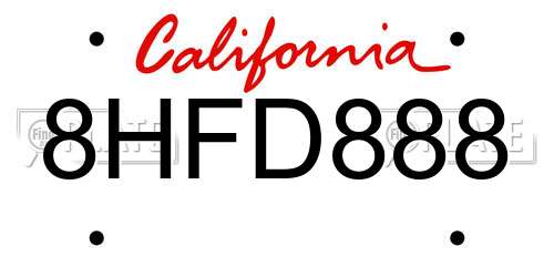 8HFD888 California License Plate