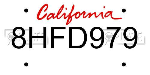 8HFD979 California License Plate