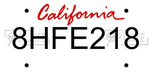 8HFE218 California License Plate