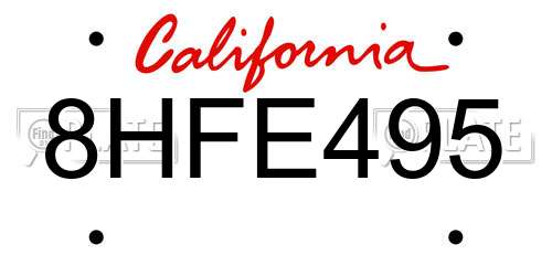 8HFE495 California License Plate