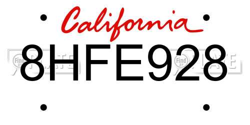 8HFE928 California License Plate