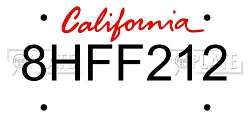 8HFF212 California License Plate