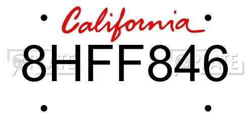 8HFF846 California License Plate