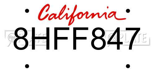 8HFF847 California License Plate
