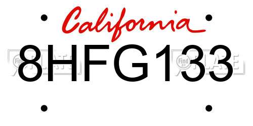 8HFG133 California License Plate