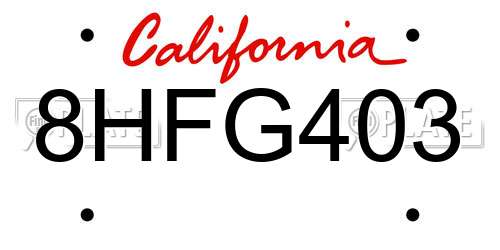 8HFG403 California License Plate