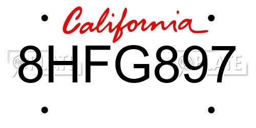 8HFG897 California License Plate