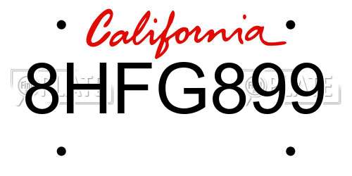 8HFG899 California License Plate