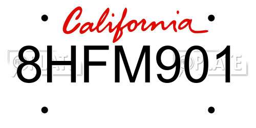 8HFM901 California License Plate
