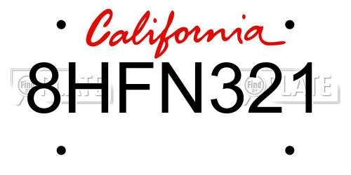 8HFN321 California License Plate