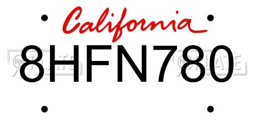 8HFN780 California License Plate