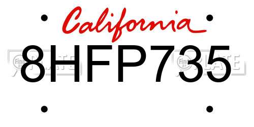 8HFP735 California License Plate