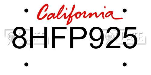8HFP925 California License Plate