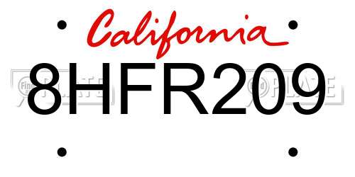 8HFR209 California License Plate