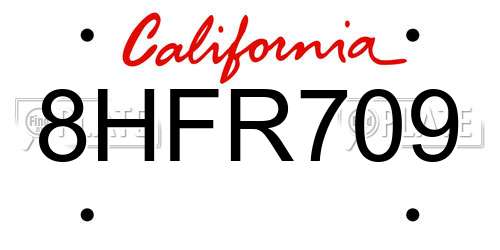 8HFR709 California License Plate