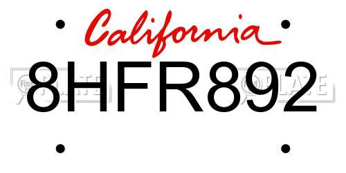 8HFR892 California License Plate