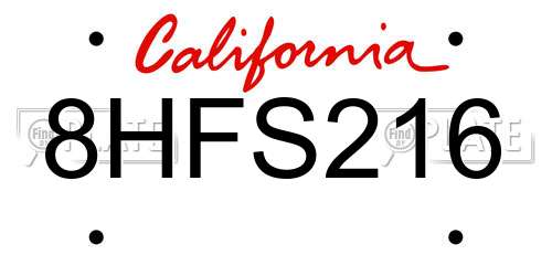 8HFS216 California License Plate