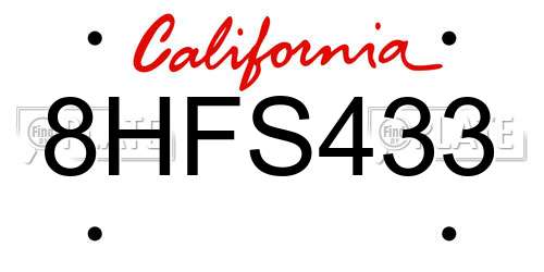 8HFS433 California License Plate