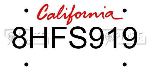 8HFS919 California License Plate