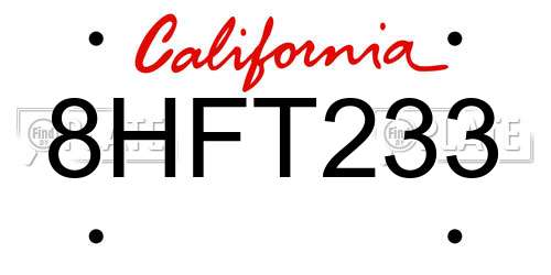 8HFT233 California License Plate