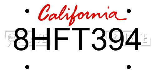 8HFT394 California License Plate