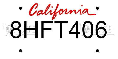 8HFT406 California License Plate