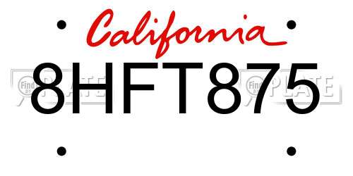 8HFT875 California License Plate