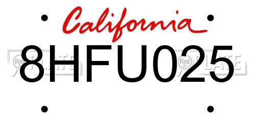8HFU025 California License Plate