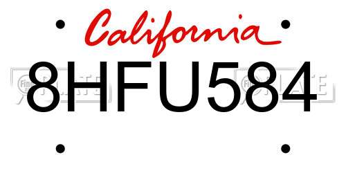 8HFU584 California License Plate