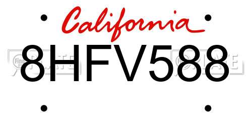 8HFV588 California License Plate