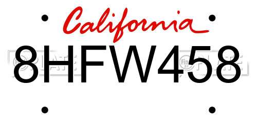 8HFW458 California License Plate