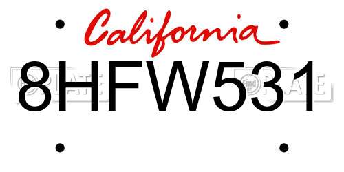 8HFW531 California License Plate