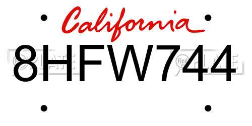 8HFW744 California License Plate