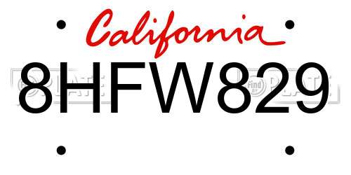 8HFW829 California License Plate