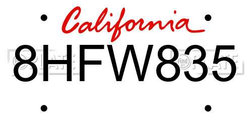 8HFW835 California License Plate