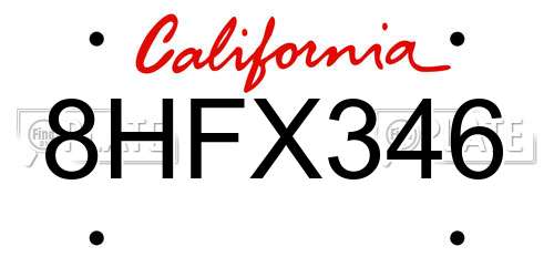 8HFX346 California License Plate