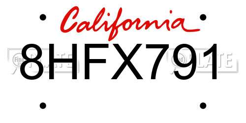 8HFX791 California License Plate